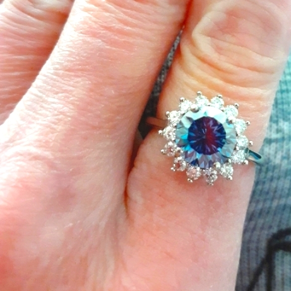 AQUA & WHITE MOISSANITE RING - Picture 2 of 13